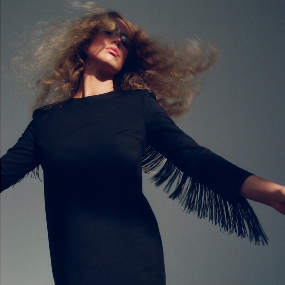 NWT Zara Fringed Mini Dress Black Medium 8375/250